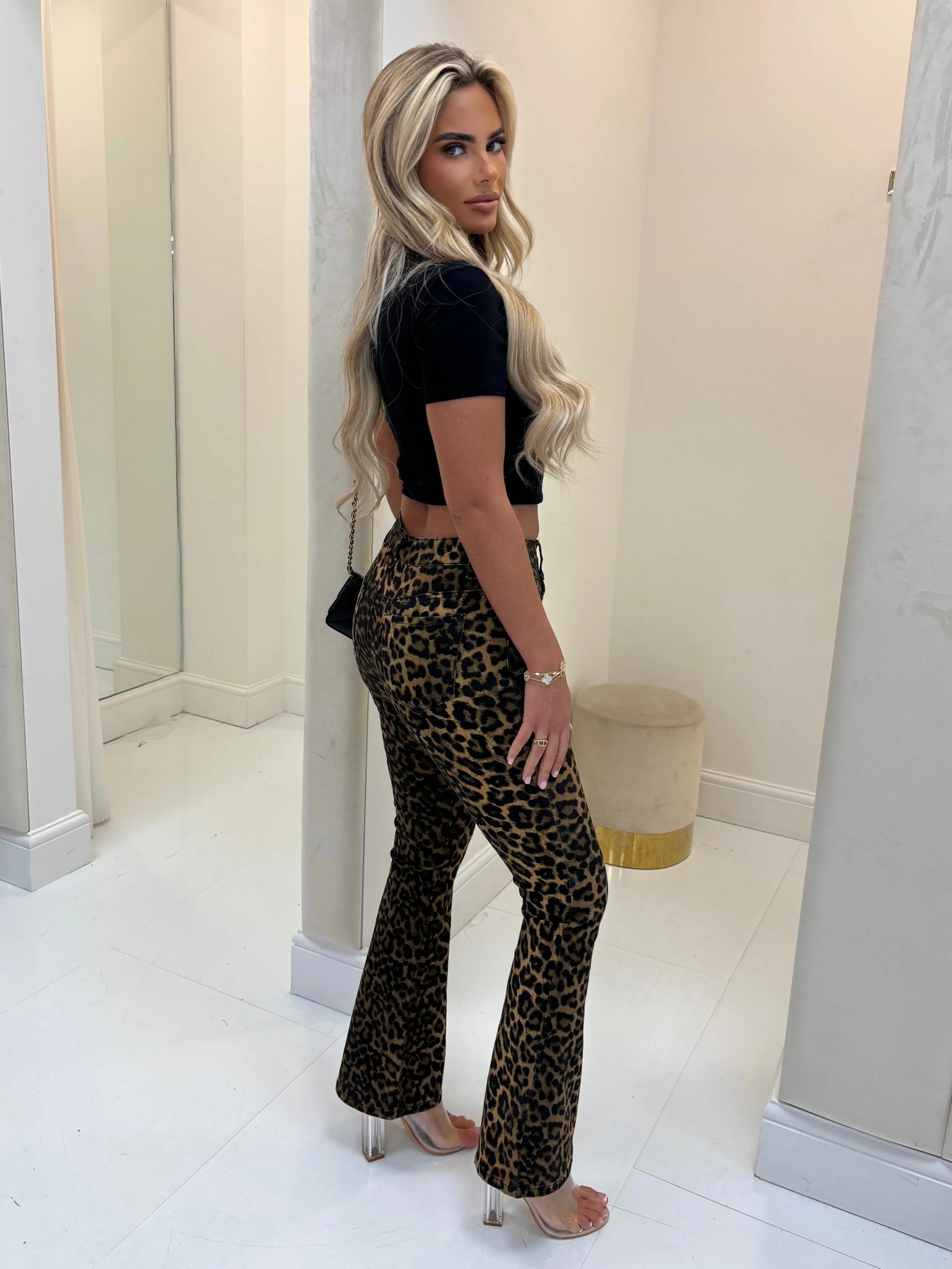 RENA LEOPARD JEAN FLARES