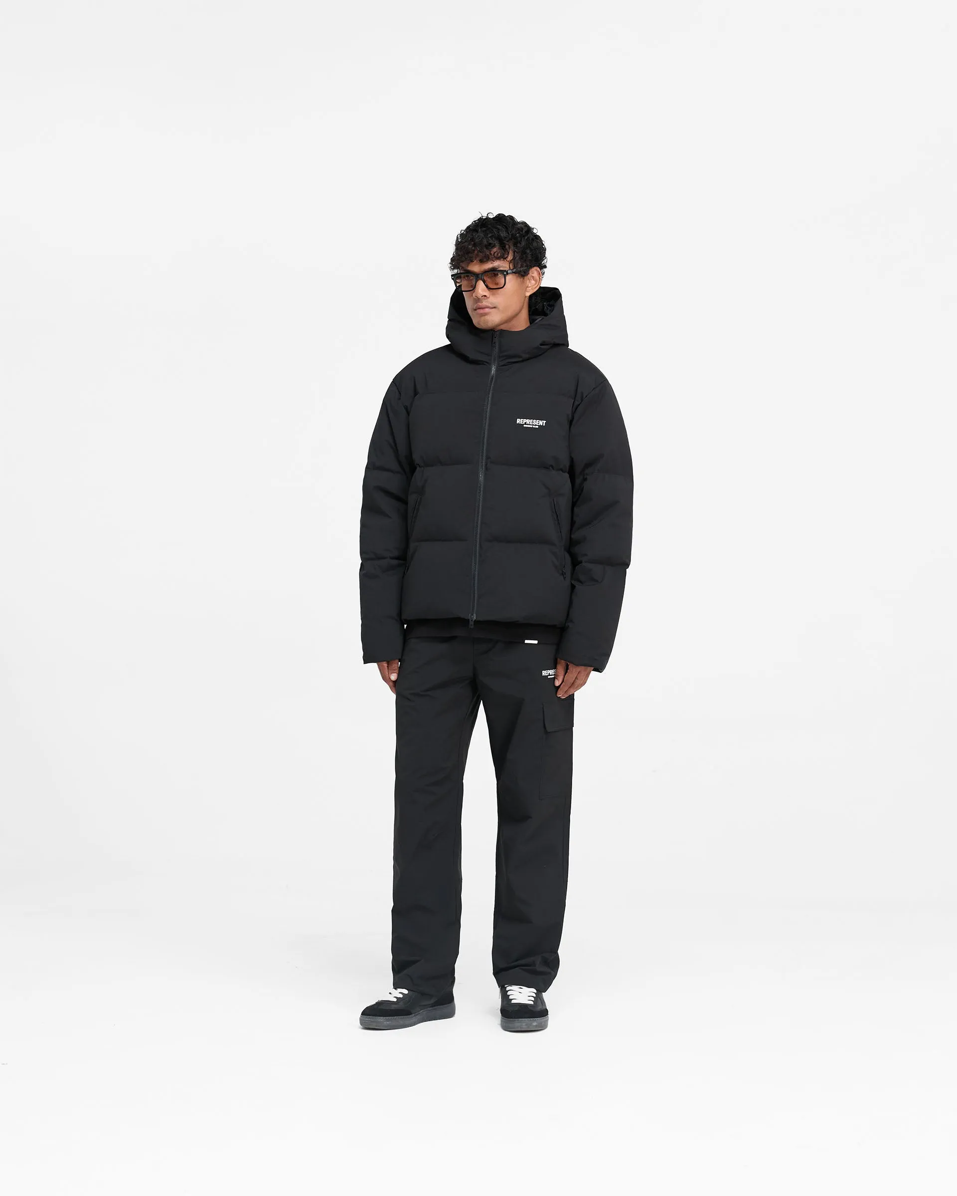 Represent Owners Club Hooded Puffer Jacket - Black