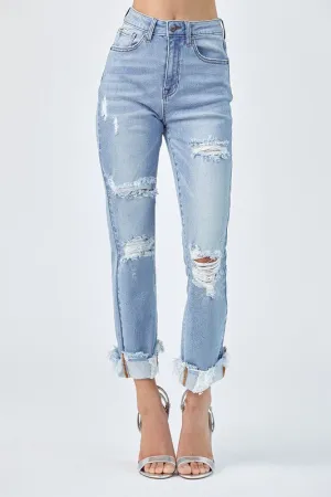 Risen Turn Back Cuff Straight Leg Jeans