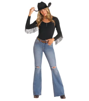 Rock & Roll Cowgirl Women's High-Rise Distressed Flare Jeans BW6HD04793