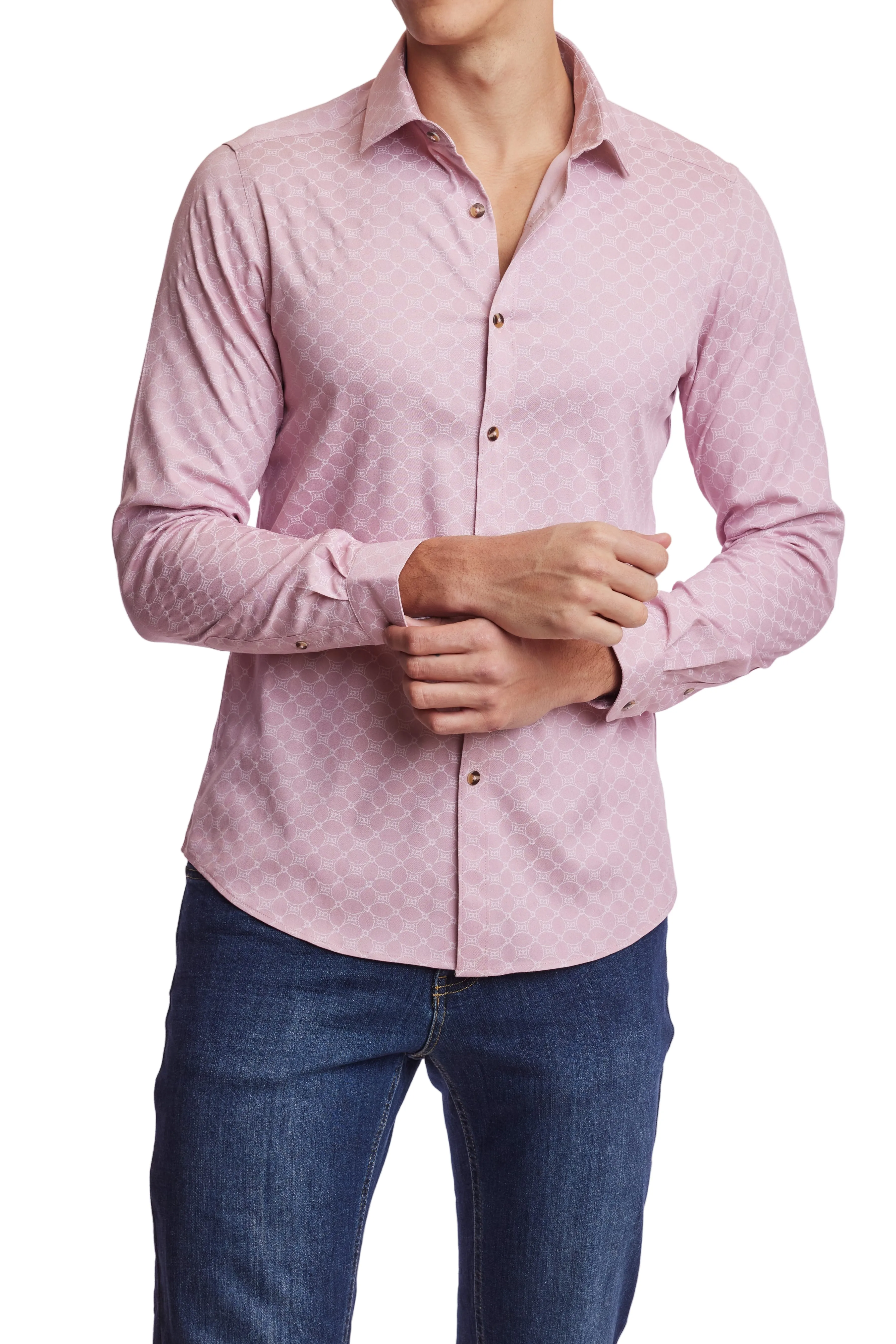 Samuel Spread Collar Shirt - Pink White