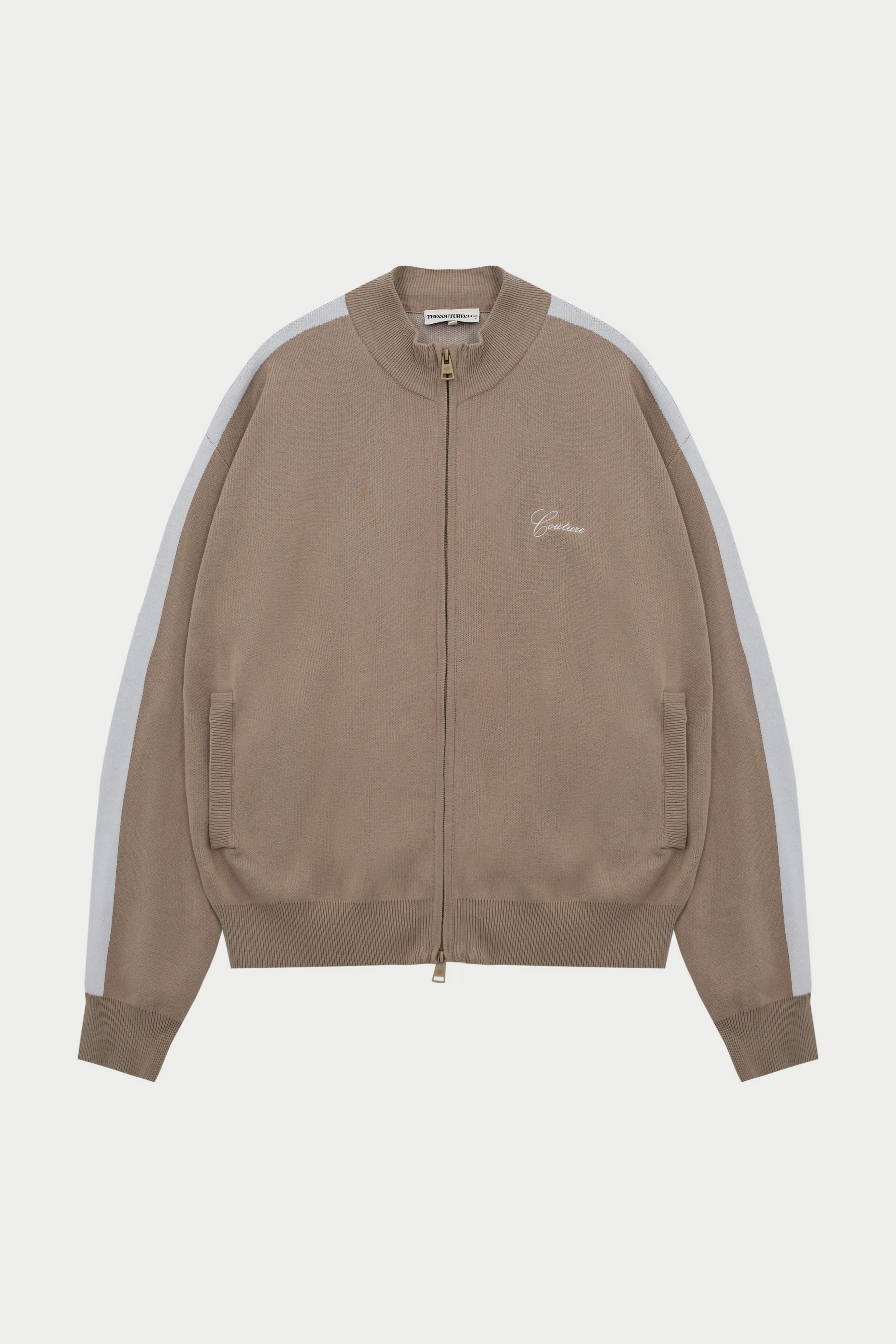 SIDE STRIPE KNITTED TRACK JACKET - BEIGE