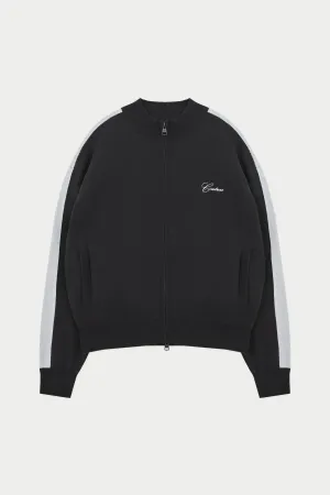 SIDE STRIPE KNITTED TRACK JACKET - BLACK