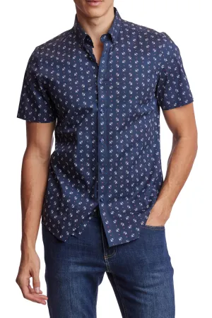 Slater s/s Button Down Shirt - Navy Fleur De Lis