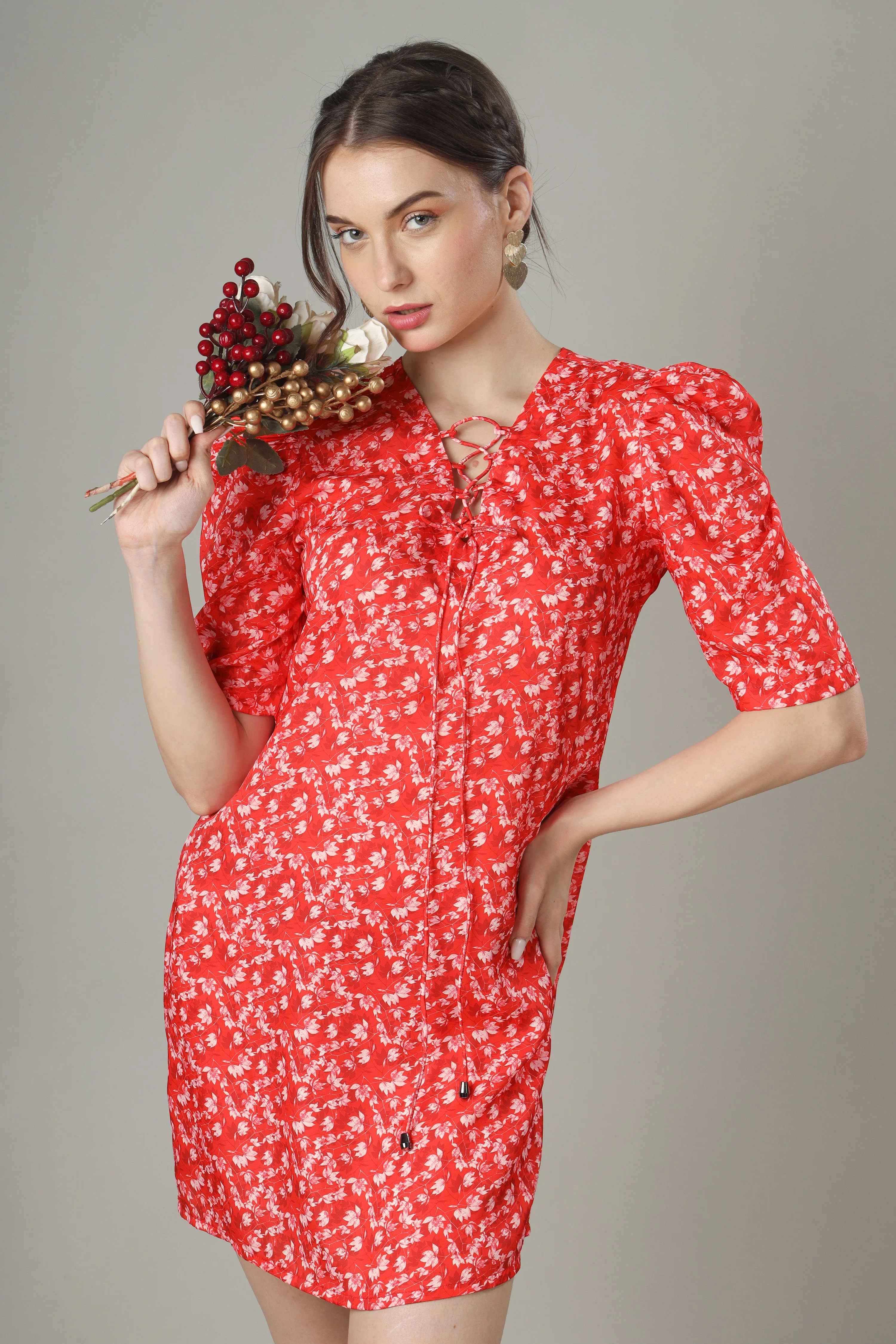 Speechless Floral A-Line Balloon Sleeve Minidress