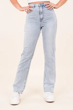 Straight leg jeans met destroyed details blauw - Pam