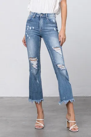 Stretch Mid Rise Crop Flare Jeans