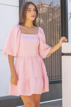 Summer Elegance Pink Babydoll Dress