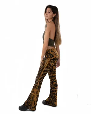 Tie Dye Flared Leggings Ochre Brown