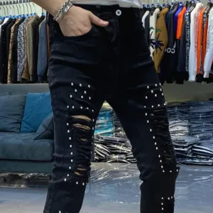 Trendy Slim Fit Ripped Jeans for Men: Hip Hop Streetwear Style