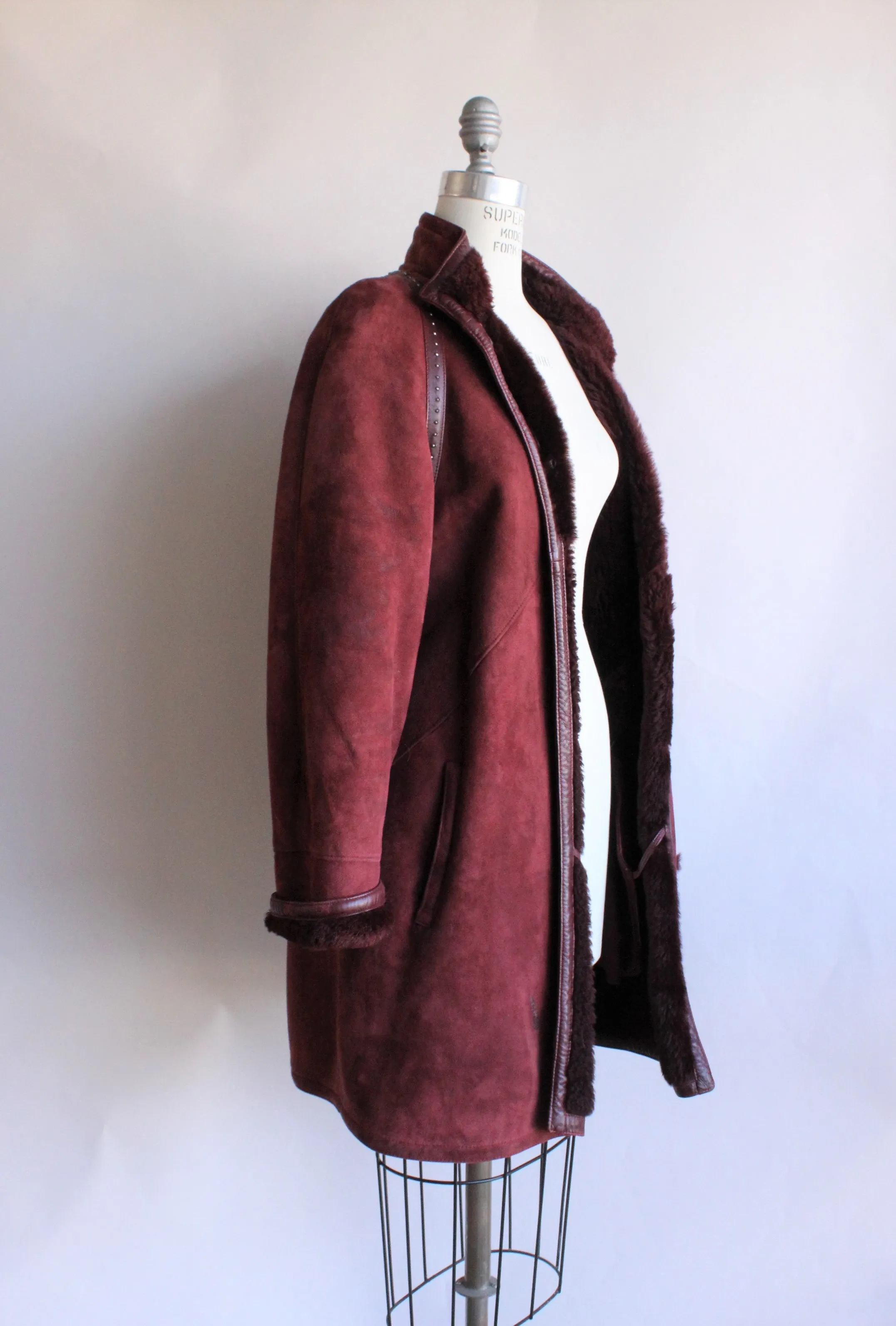 Vintage 1980s Burgundy Suede Coat