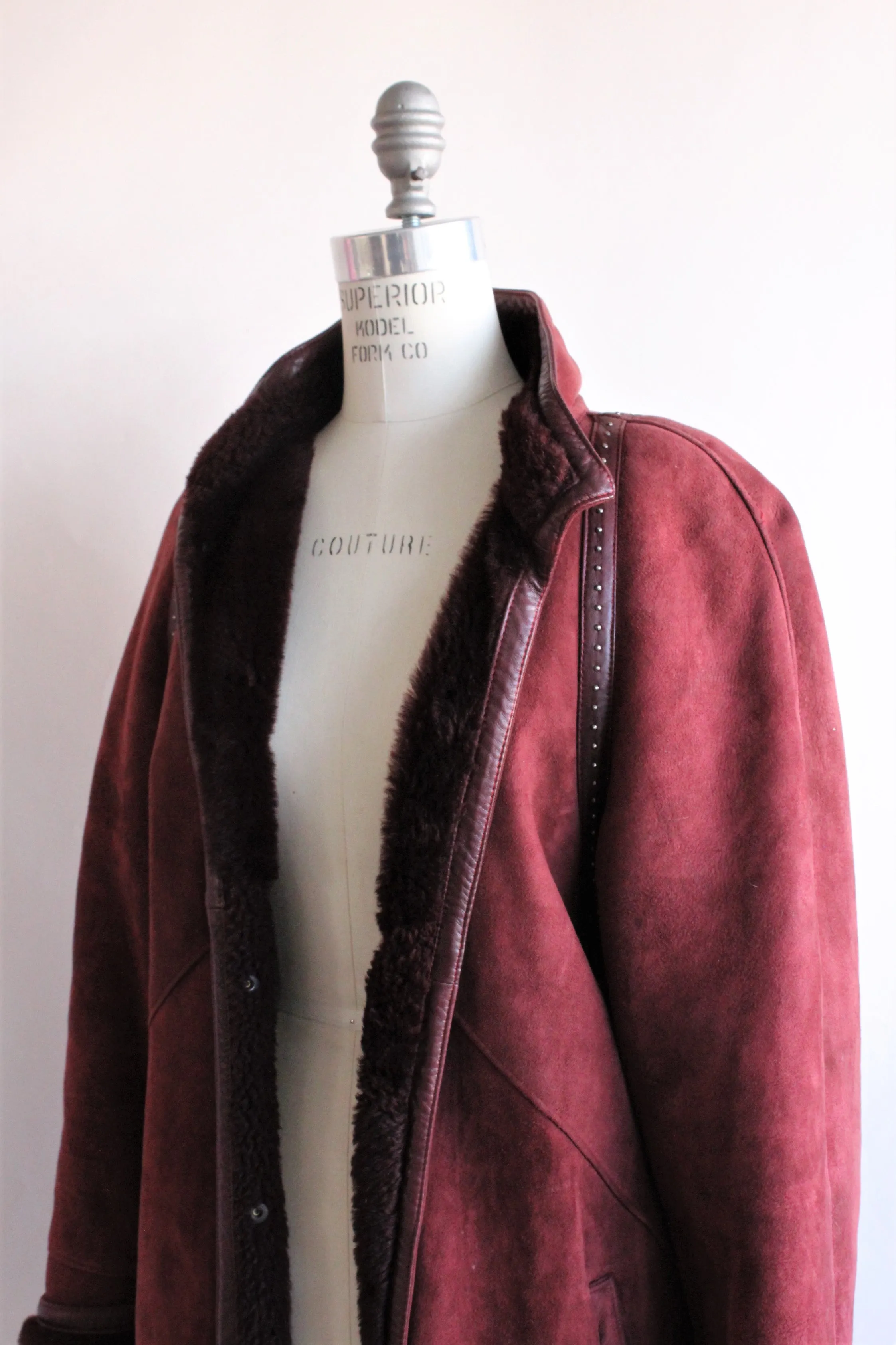 Vintage 1980s Burgundy Suede Coat