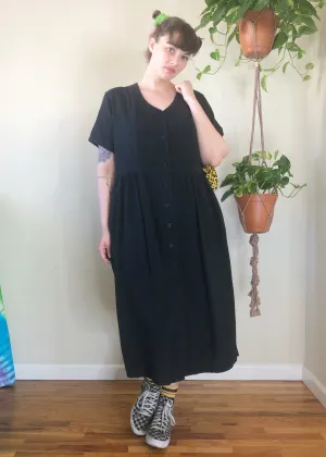 Vintage Button Up Black Maxi Dress - 3X