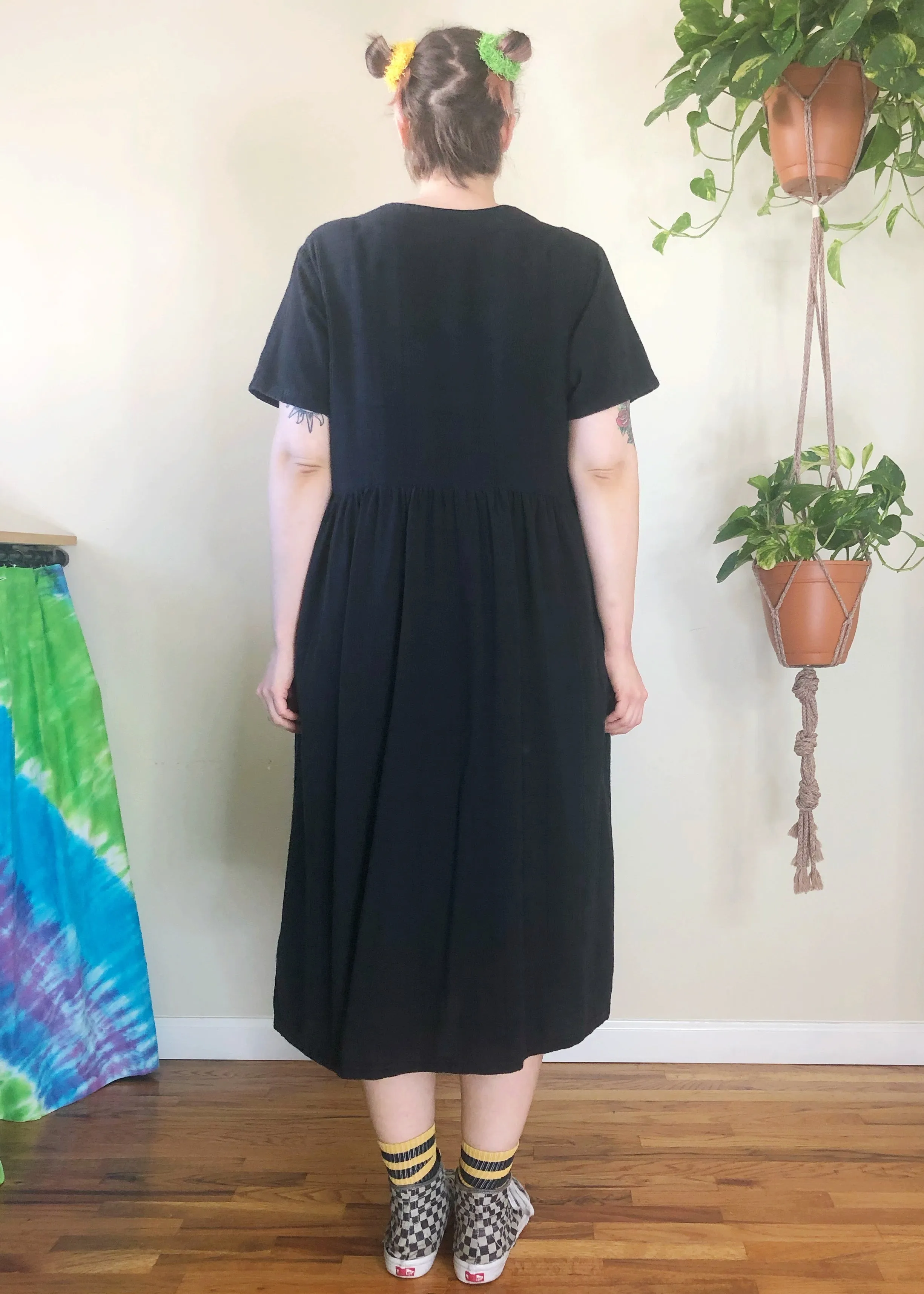 Vintage Button Up Black Maxi Dress - 3X